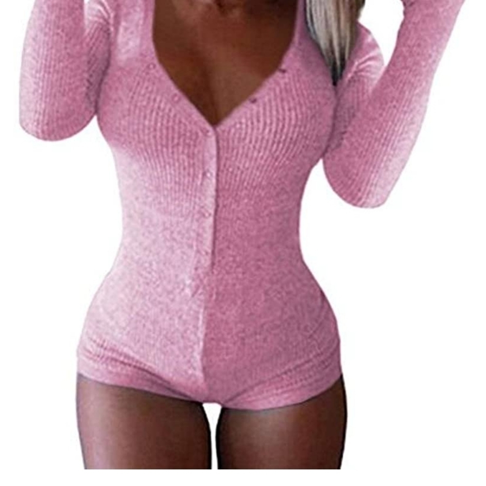 Long sleeve v neck bodysuit pink